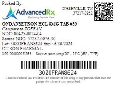 Ondansetron HCl 8mg #30 (Ondansetron HCl 8mg Tab Qty 30 Ndc 80425 0074)
